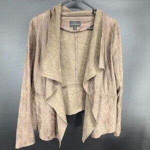 Worthington Faux Leather Open Front Draped Cardigan Brown Suede Jacket Sz M Boho
